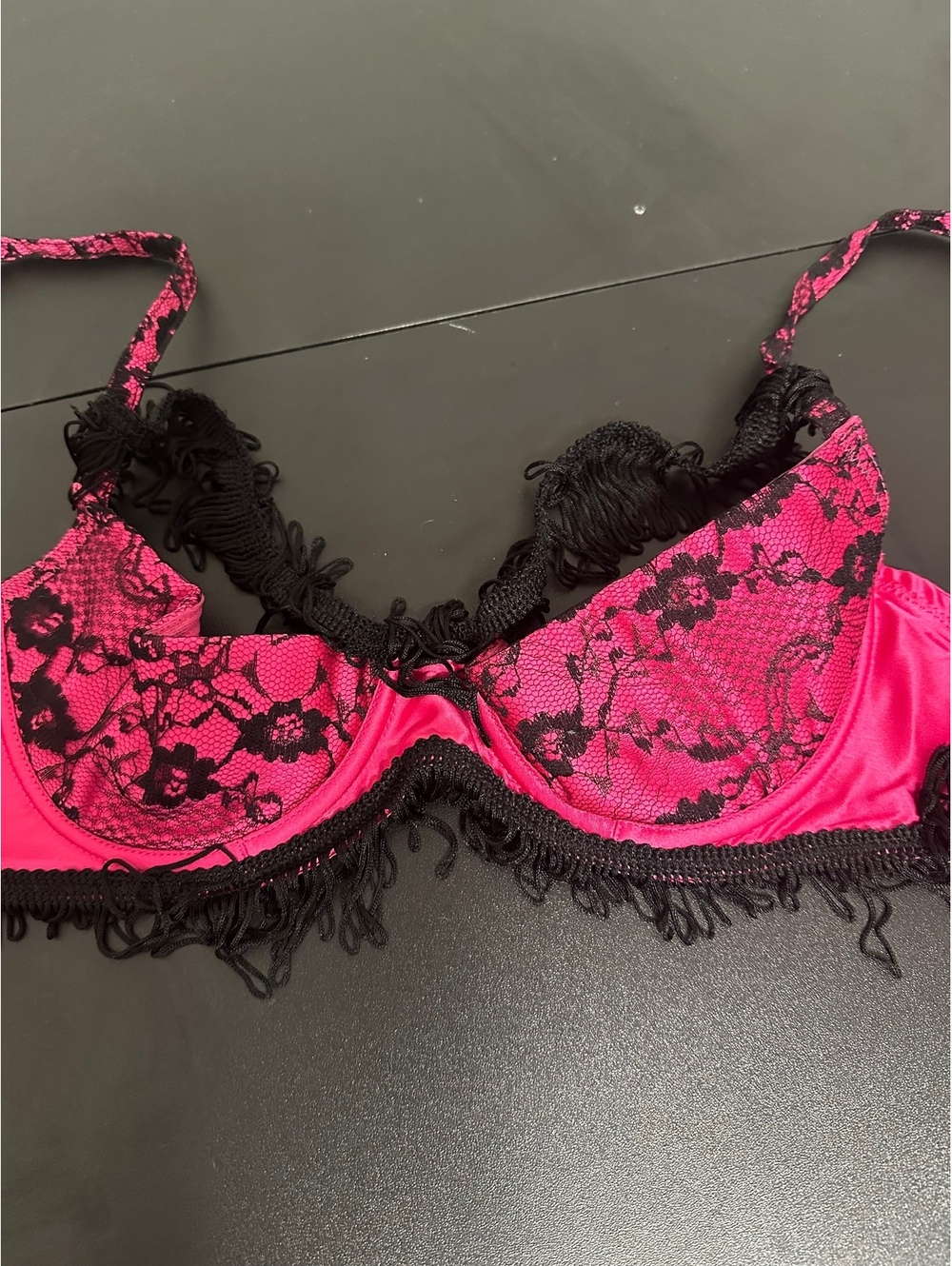 Victoria's Secret hot pink and black lace bra